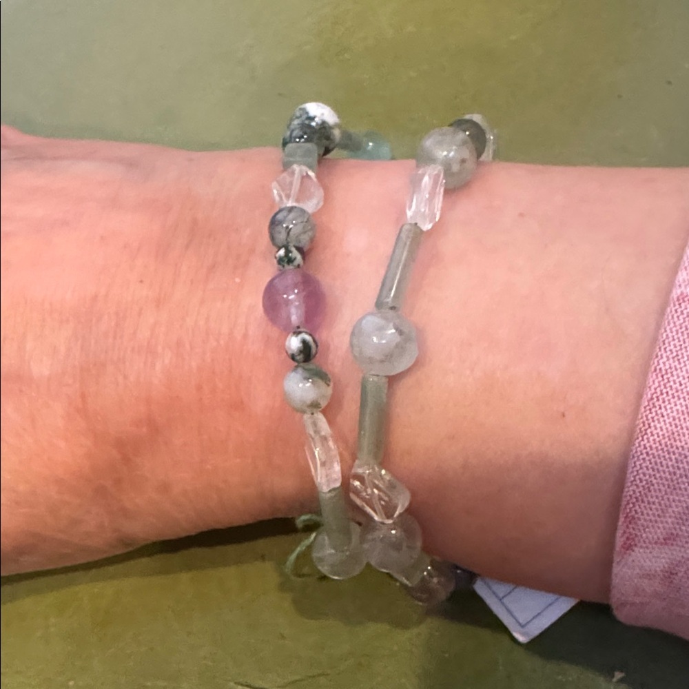 Double wrap Agate, Quartz, Fluorite & Aventurine “Rain in the Garden” bracelet